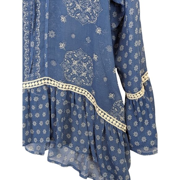 Hint of Mint Women Top Plus Size 18W Blue Sheer Paisley Bohemian Flowy Romantic - Picture 4 of 14